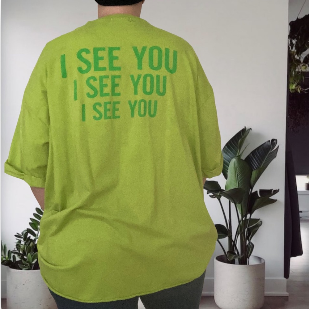 PrettyLittleThing I See You Oversized Tee Shirt Unisex Lime Green Size 10
